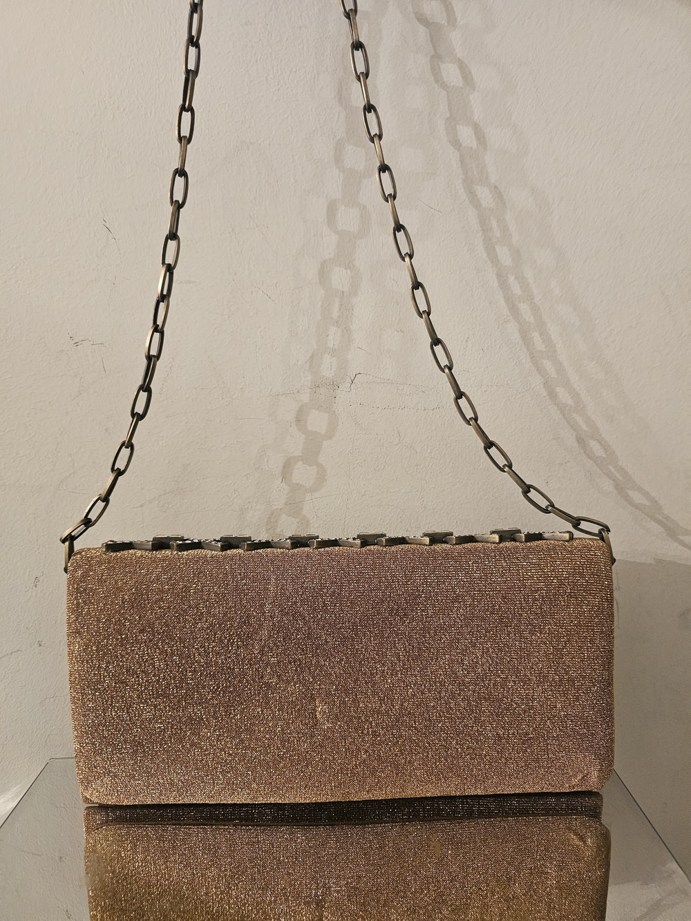 Vintage Metallic  Gold Evening Clutch with Chain Strap
